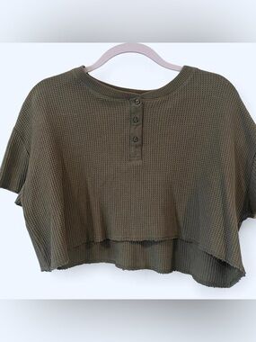 Zara Olive Green Waffle Cropped
